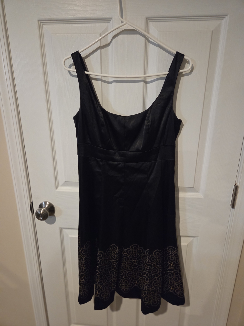 Nine West Black Sleeveless Midi Dress with Gold Embroidered Hem